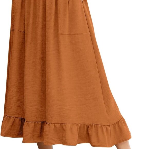 Women's Midi Skirts with Pockets Elastic High Waist Flowy Swing A Line Casual Ti - Picture 1 of 6